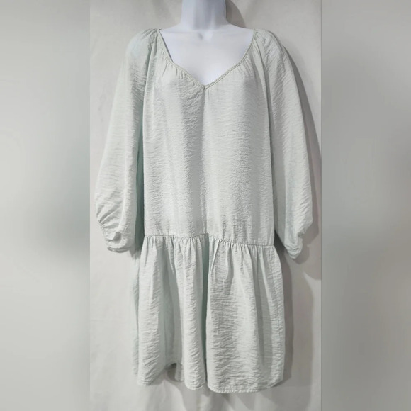 H&M Womens Peplum Shift Dress Size Medium Light Blue Balloon Sleeve Boho Scandi - Picture 7 of 10